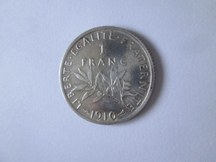 Franța 1 Franc 1910 argint cu patină frumoasă