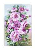 Tablou pictat manual hol, dormitor, Vaza cu crizanteme, 30x20cm ulei pe panza, gata de expus pe perete