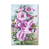 Tablou pictat manual hol, dormitor, Vaza cu crizanteme, 30x20cm ulei pe panza, gata de expus pe perete