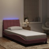vidaXL Cadru de pat cu lumini LED, roz, 90x200 cm, catifea