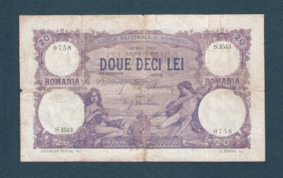 ROMANIA 20 LEI - Mai 1916 . Foarte frumoasa si rara ! foto