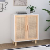 vidaXL Servantă, alb, 60x30x70 cm, lemn masiv pin și ratan natural