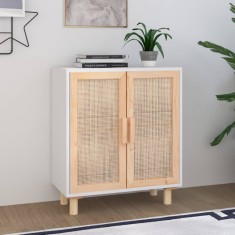 vidaXL Servantă, alb, 60x30x70 cm, lemn masiv pin și ratan natural