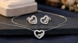 Cumpara ieftin Set Bijuterii Dama din Argint 925 Rodiat , Colier Inima 40+5cm E i Cercei cu Email Alb E i Zirconiu Marquise
