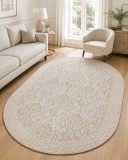 Cumpara ieftin Covor Oval Itea 42005-116, Marime 60 x 110 cm, Bej, Inaltime Fir 10 mm, Antialergic, Polipropilena, Living, Dormitor