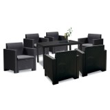 Set mobilier gradina Leziter Nero IV, 6 locuri, grafit, plastic, rezistent UV