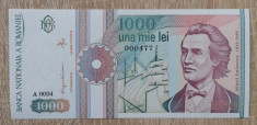 Romania, 1000 lei 1991, Mihai Eminescu, serie fara punct, necirculata foto