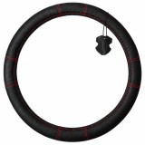 Husa volan pentru camion din piele naturala, 44-46 cm, Negru cu cusaturi rosii