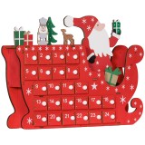 HOMCOM Calendar de Advent de umplut din lemn, decorațiune de Crăciun cu 24 sertare, Moș Crăciun și sanie, 22,5x8x36cm, roșu | Aosom Romania
