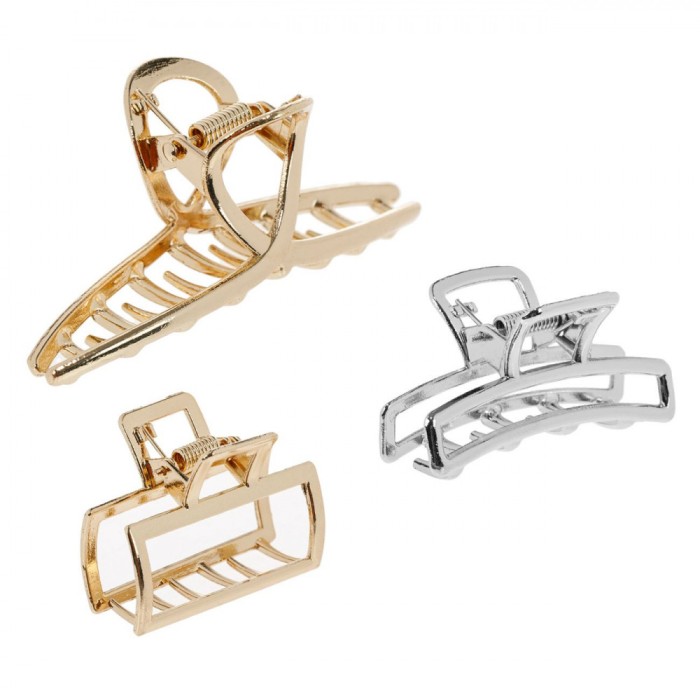 Set Clame Păr, Metalice, 3 Bucăți, Argintiu și Auriu, Dimensiuni 4-7.5 cm, Diferite Modele