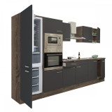 Mobilier de bucătărie Yorki 330, cu corp din stejar Yorki, fațade antracit cu finisaj satinat, cu frigider cu congelator &icirc;n partea de jos, fără blat d