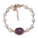Cumpara ieftin Brățară Argint 925 cu Ametist, Perle Cultură Jolie, placată Aur Roz, ajustabilă 17-21cm, Made in Italy