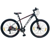 Bicicleta Mountain Bike 27.5 inch, schimbator 27 viteze, cadru aluminiu, frane mecanice, rosu, Genio