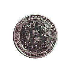 Decoratiune, Bitcoin Moneda de Colectie din Metal gros 3mm, Crypto Suvenir, BTC - Silver
