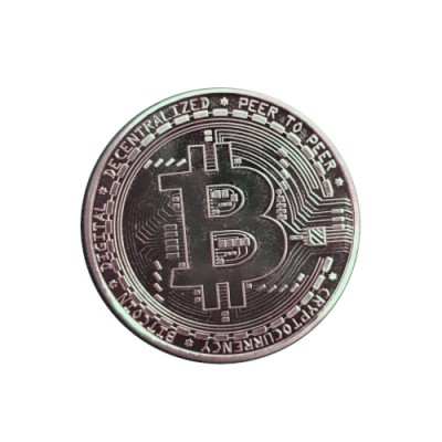 Decoratiune, Bitcoin Moneda de Colectie din Metal gros 3mm, Crypto Suvenir, BTC - Silver foto