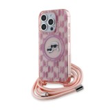 Husa pentru iPhone 15 Pro Max - Karl Lagerfeld IML Crossbody MagSafe (KLHMP15XHCKCKLCP) - Pink Monogram Karl&amp;Choupette Head