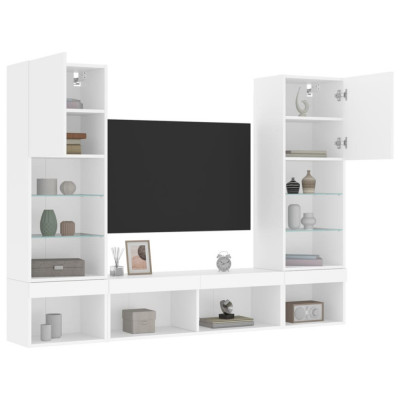 vidaXL Unități de perete TV cu LED-uri, 5 piese, alb, lemn prelucrat foto