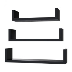 Raft perete Cube, Set 3 bucati, MDF, Negru