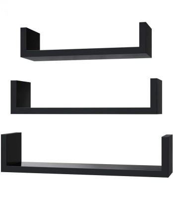 Raft perete Cube, Set 3 bucati, MDF, Negru foto