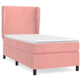 Cumpara ieftin Pat box spring cu saltea, roz, 90x200 cm, catifea
