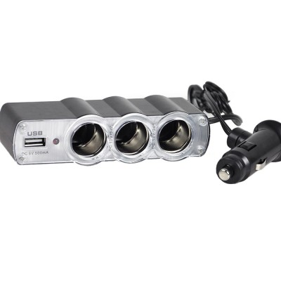 Adaptor auto cu priza tripla si USB, QCA24, 12/24V foto