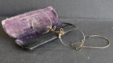 Pince-nez cu lant / ochelari de epoca in etui original - Browns South Lambeth - secol XIX