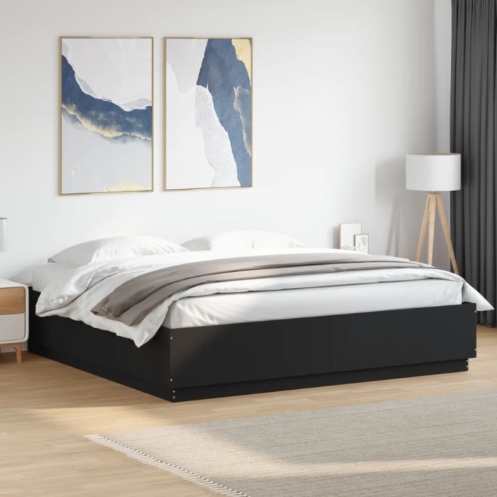 Cadru de pat, negru, 200x200 cm, lemn prelucrat