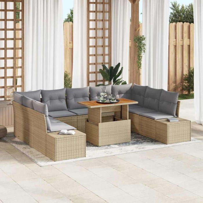 vidaXL Set de masă pentru grădină 10 pcs Bej și gri 100 x 55 x 73 cm 3350007