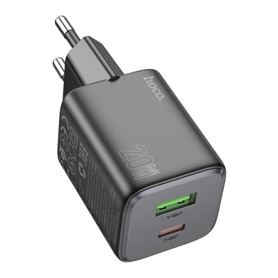 Incarcator Hoco USB-A + Type-C PD QC 3.0 20W N41, Negru foto