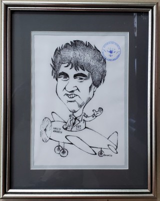 PILOT ROMAN IN AVIONUL &amp;#039;&amp;#039; HELL&amp;#039;S ANGELS &amp;#039;&amp;#039; , CARICATURA SEMNATA de SOCACIU , CU STAMPILA SCOLII DE AVIATIE &amp;#039;&amp;#039; MIRCEA CANTACUZINO &amp;#039;&amp;#039; , ANII &amp;#039; 2000 foto