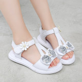 Sandale albe cu fundita argintie (Marime Disponibila: Marimea 32)