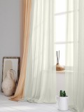 Set perdea tip matase cu rejansa din bumbac tip fagure, Premium, 150x280 cm, ivoire, 2 buc