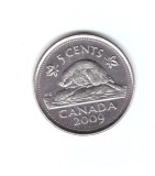Moneda Canada 5 cents/centi 2009, stare foarte buna, cu luciu