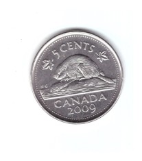 Moneda Canada 5 cents/centi 2009, stare foarte buna, cu luciu