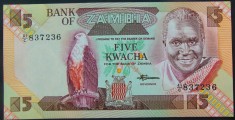 BANCNOTA EXOTICA 5 KWACHA - ZAMBIA, anul 1980 *cod 17 = UNC