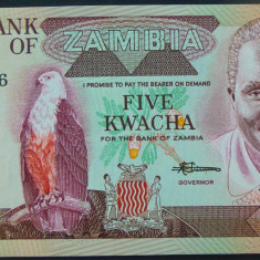 BANCNOTA EXOTICA 5 KWACHA - ZAMBIA, anul 1980 *cod 17 = UNC