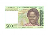 Bancnota Madagascar 500 francs 1996-2004, stare buna