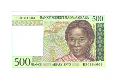 Bancnota Madagascar 500 francs 1996-2004, stare buna foto