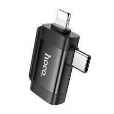 Adaptor OTG Hoco 2 in 1 Type-C si Lightning la USB-A, UA31F, Negru
