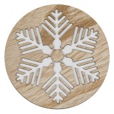 Suport Pahare Lemn Fulg Alb, 10cm, Bej/Alb, Rotund, Craciun, Decorativ, Protectie Masa