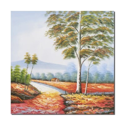 Tablou pictat manual in cutit, Peisaj din natura, 100x100cm ulei pe panza, gata de expus pe perete foto