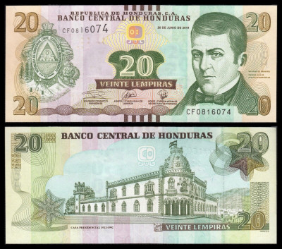 HONDURAS █ bancnota █ 20 Lempiras █ 2019 █ P-100d █ UNC █ necirculata foto