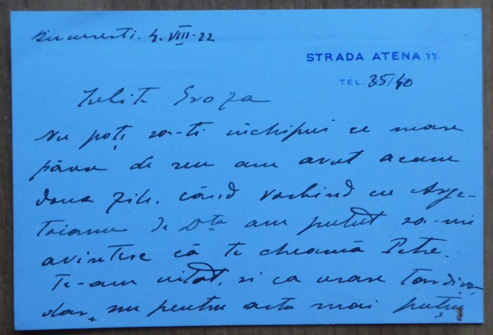 Scrisoare a Maresalului Alexandru Averescu catre Petru Groza, 1922