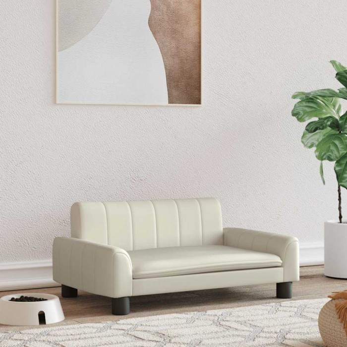 vidaXL Pat de c&acirc;ini, crem, 70x45x30 cm, piele ecologică