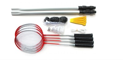 Set badminton joc dublu, compus din 4 rachete, fileu si 2 fluturasi, 8 piese, Multicolor foto