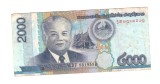 Bancnota Laos 2000 kip 2011, circulata, prafuita