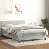 Cumpara ieftin Pat box spring cu saltea, gri deschis, 160x220 cm, catifea