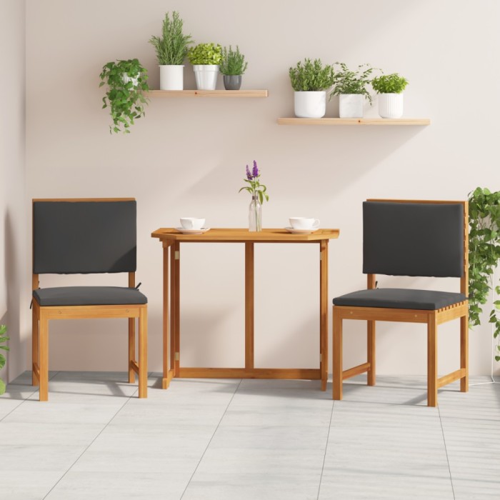 Set de 2 scaune de gradina Gossi fara brate cu perne din lemn masiv de acacia