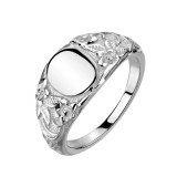 Inel din oțel 316L - oval strălucitor, flori gravate, culoare argintie - Marime inel: 62