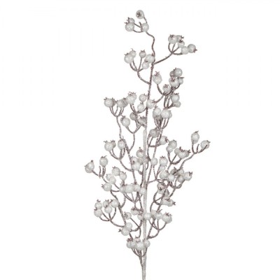 Ramură Decorativă de Crăciun, Glitter Argintiu, Fructe Albe, 74 cm foto